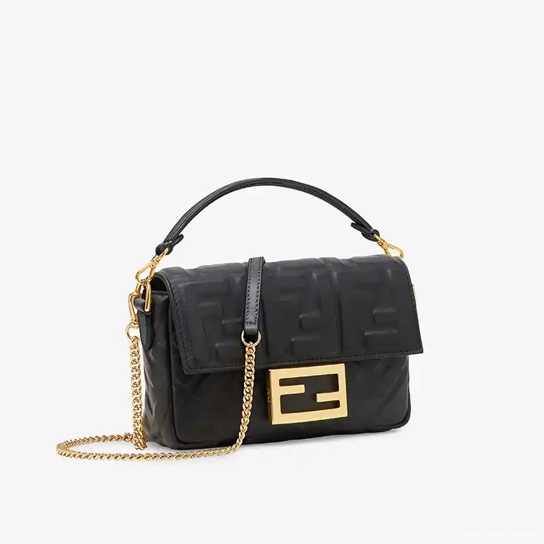 Cheap HOT Fendi In Leather Baguette FF Bag Mini Nappa Motif Black 0506